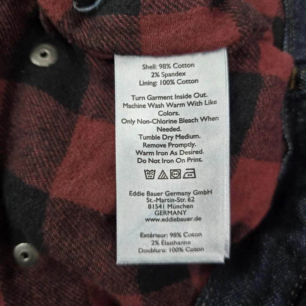 Eddie Bauer Men Jeans 30X32 Dark Blue Denim Buffalo Plaid Lined Flannel‎ 31